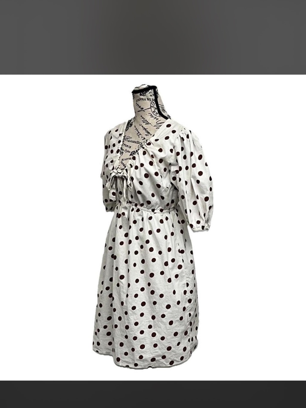 Polka Dot Tie-Front White and Brown Dress